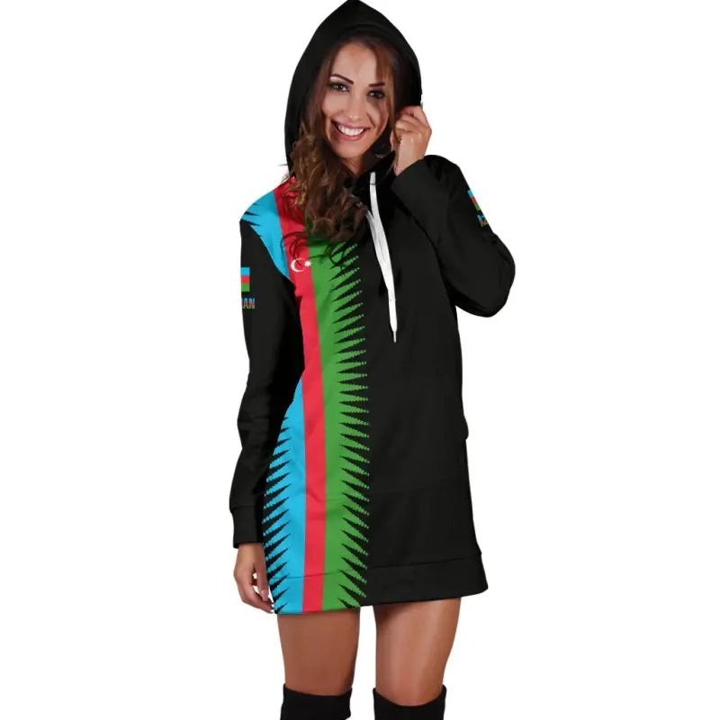 Azerbaijan Hoodie Dress United Flag (Black) RLT8 - Wonder Print Shop