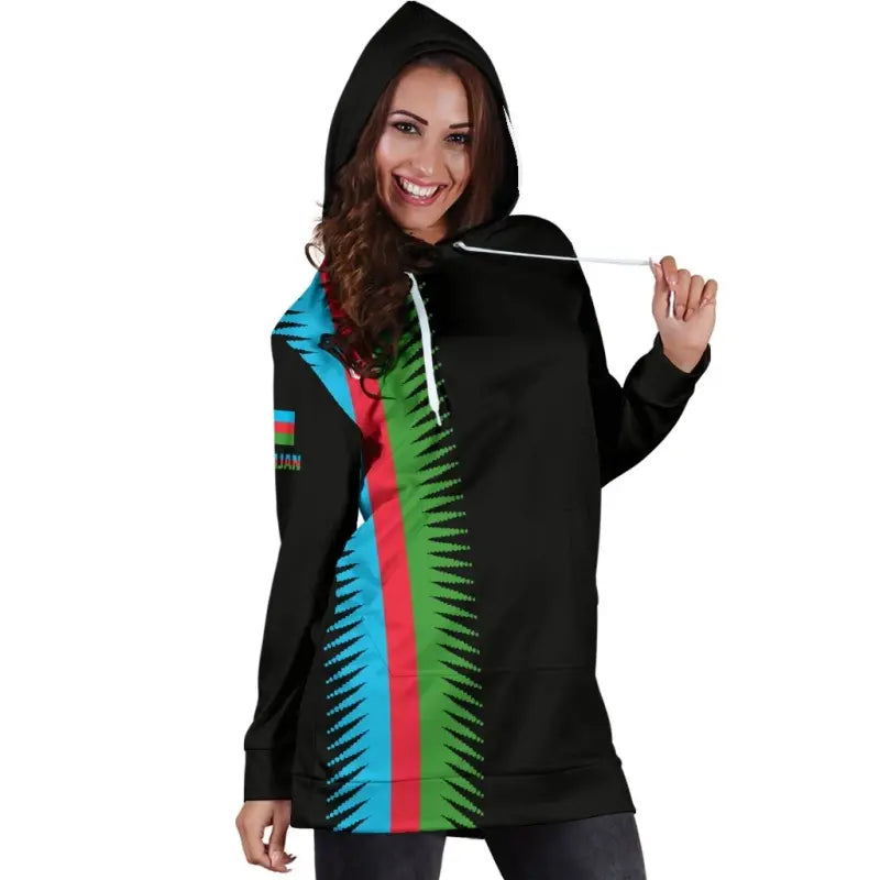 Azerbaijan Hoodie Dress United Flag (Black) RLT8 - Wonder Print Shop