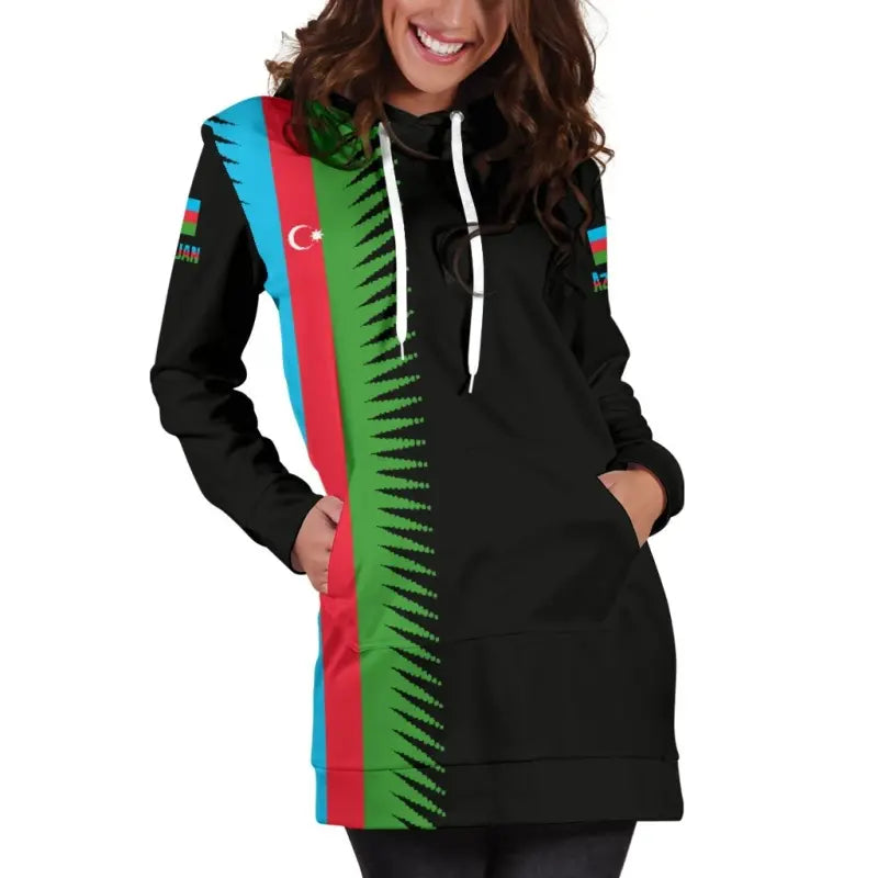 Azerbaijan Hoodie Dress United Flag (Black) RLT8 - Wonder Print Shop