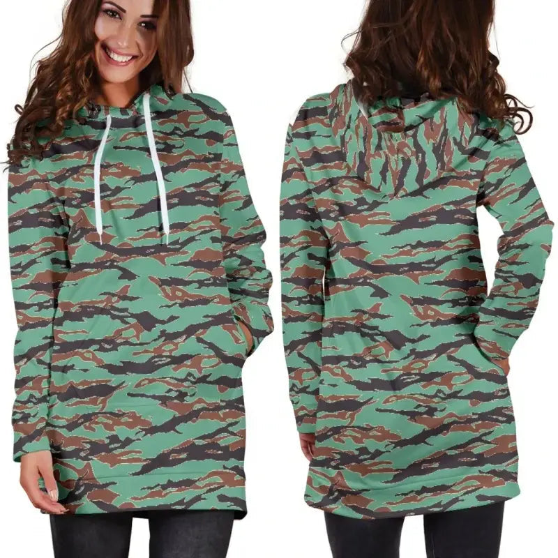 Army Guyana Tiger Stripe Camouflage Seamless Womens Hoodie Dress RLT8 - Wonder Print Shop