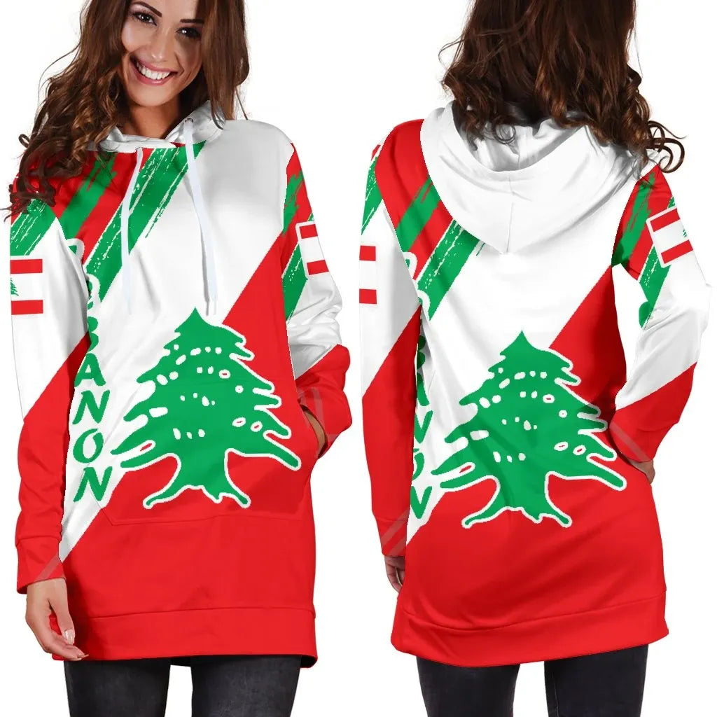 Lebanon Women's Hoodie Dress - Lebanon Flag Polygon Style24 RLT6 - Wonder Print Shop