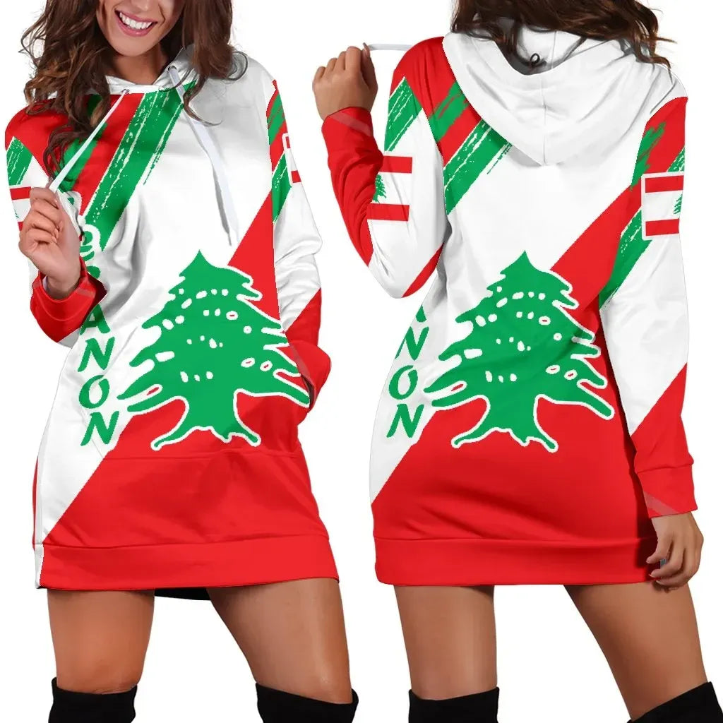 Lebanon Women's Hoodie Dress - Lebanon Flag Polygon Style24 RLT6 - Wonder Print Shop