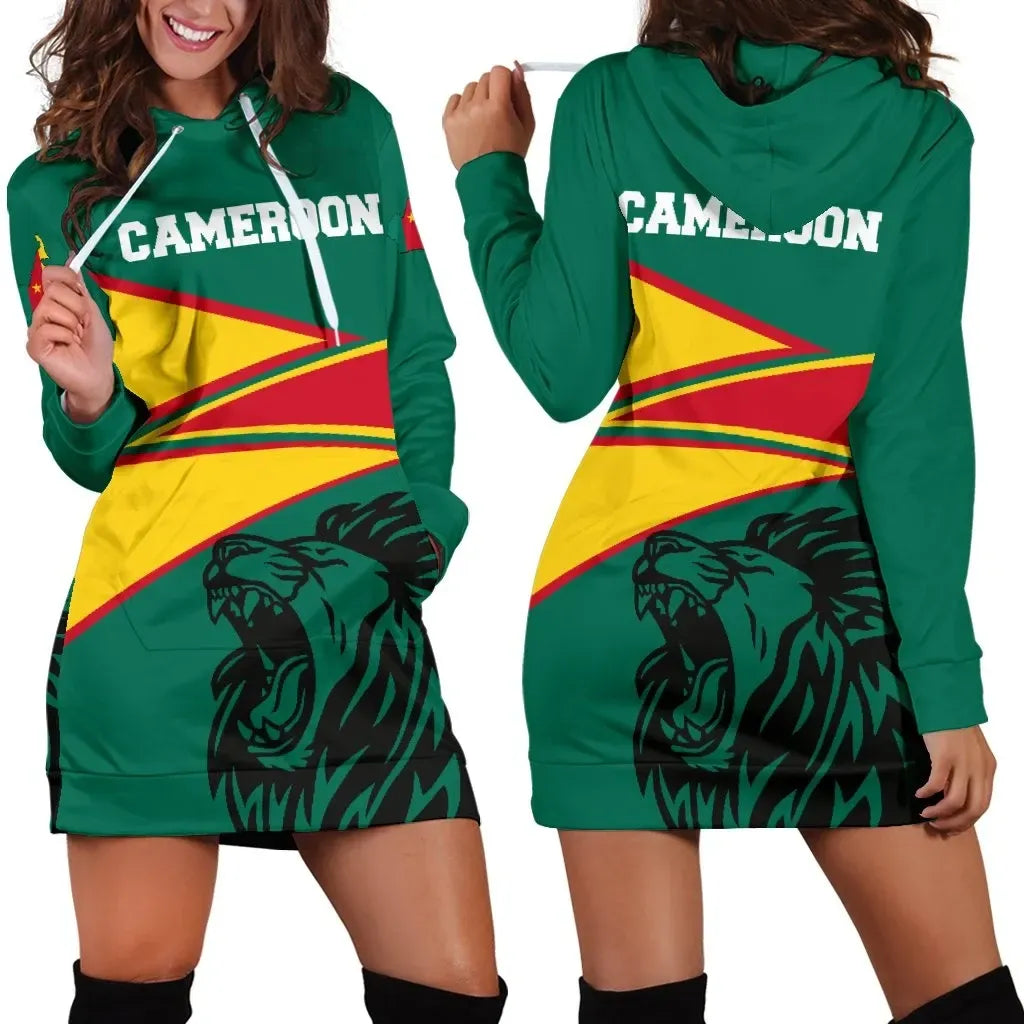Wonder Print Shop Cameroon Hoodie Dress - Cameroon Strong Flag Women RLT7 - Wonder Print Shop