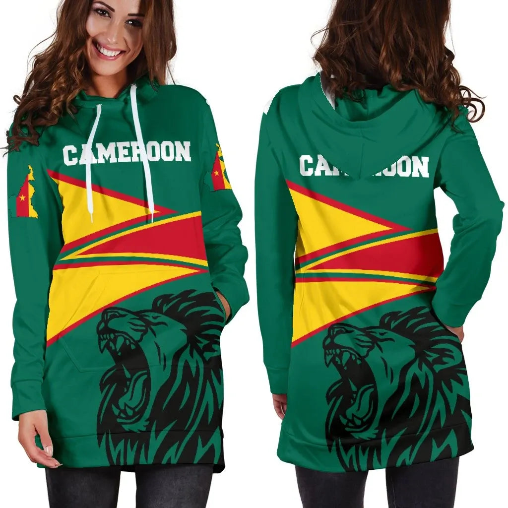 Wonder Print Shop Cameroon Hoodie Dress - Cameroon Strong Flag Women RLT7 - Wonder Print Shop