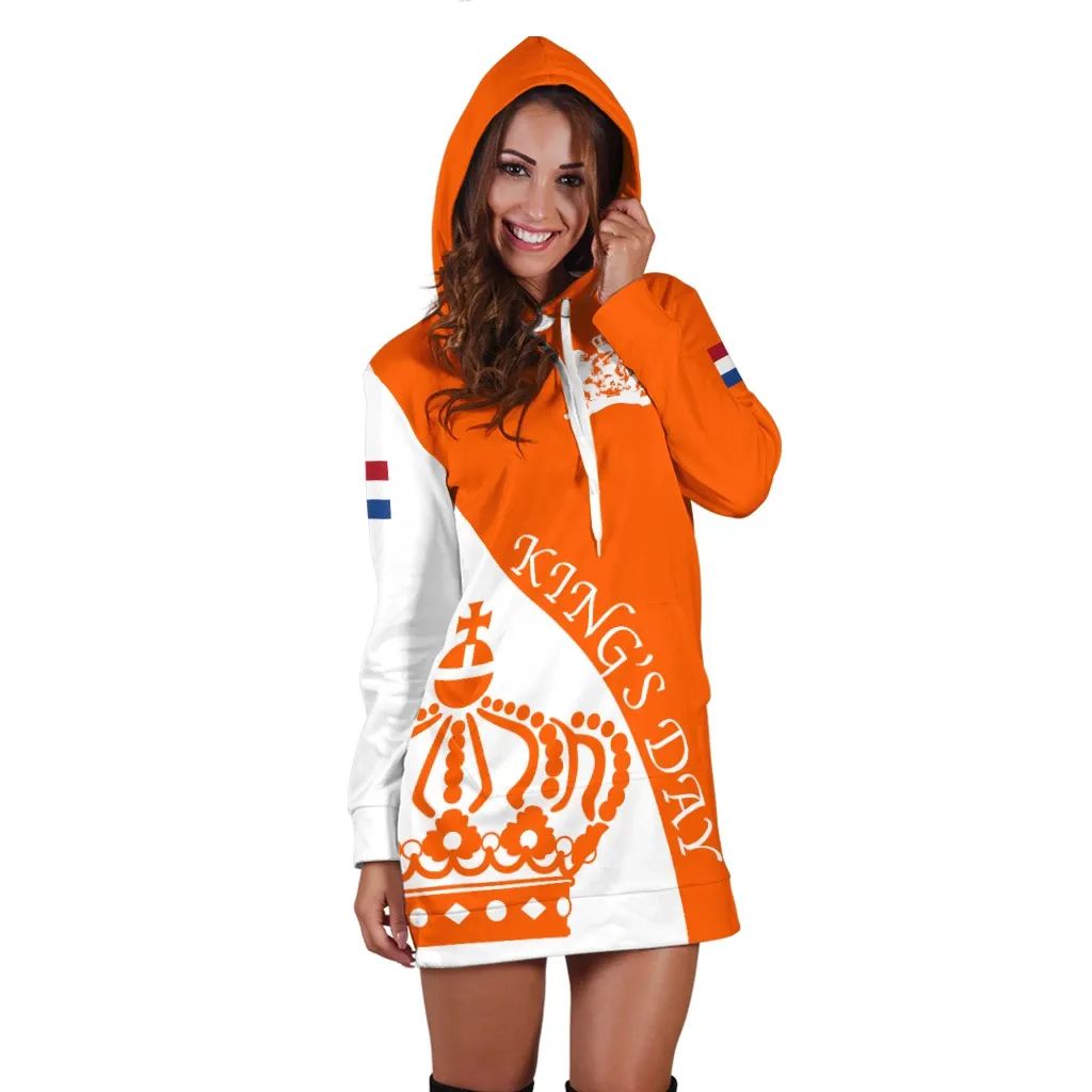 Netherlands Hoodie Dress King Day Crown RLT7 - Wonder Print Shop