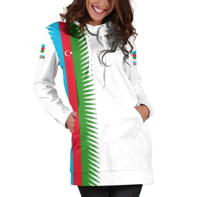 Azerbaijan Hoodie Dress United Flag (White) RLT8 - Wonder Print Shop