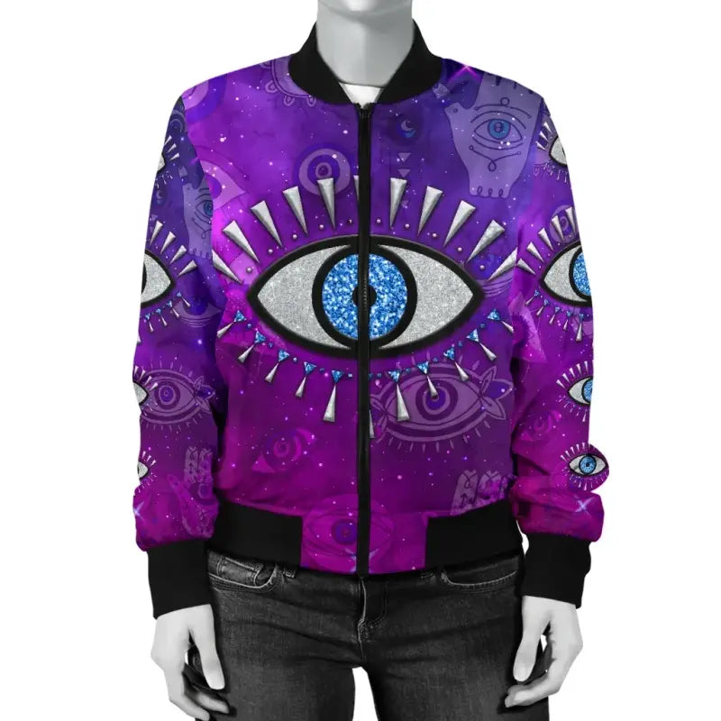 Jacket - Evil Eye Women's Bomber Jacket Universe Style LT8 - Wonder Print Shop
