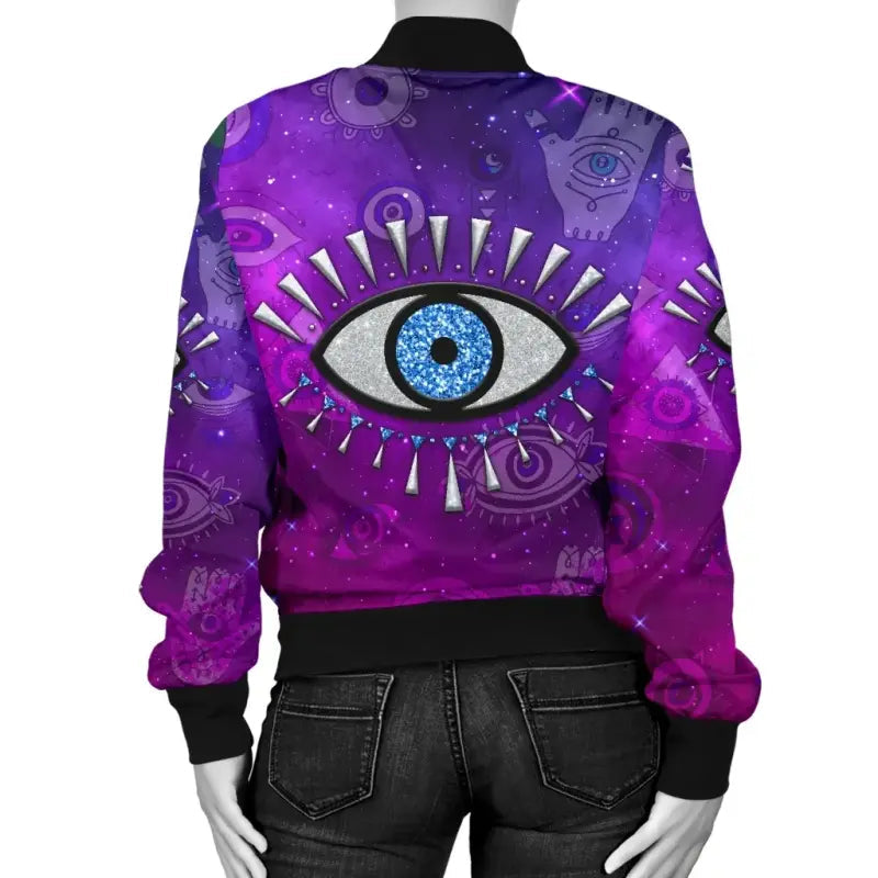 Jacket - Evil Eye Women's Bomber Jacket Universe Style LT8 - Wonder Print Shop