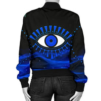 Jacket - Evil Eye Women's Bomber Jacket Original Style - Blue LT8 - Wonder Print Shop