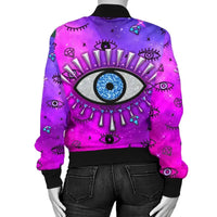 Jacket - Evil Eye Women's Bomber Jacket Simple Style - Pink LT8 - Wonder Print Shop