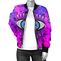 Jacket - Evil Eye Women's Bomber Jacket Simple Style - Pink LT8 - Wonder Print Shop
