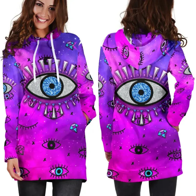 Clothing - Evil Eye Women's Hoodie Dress Simple Style - Pink LT8 - Wonder Print Shop