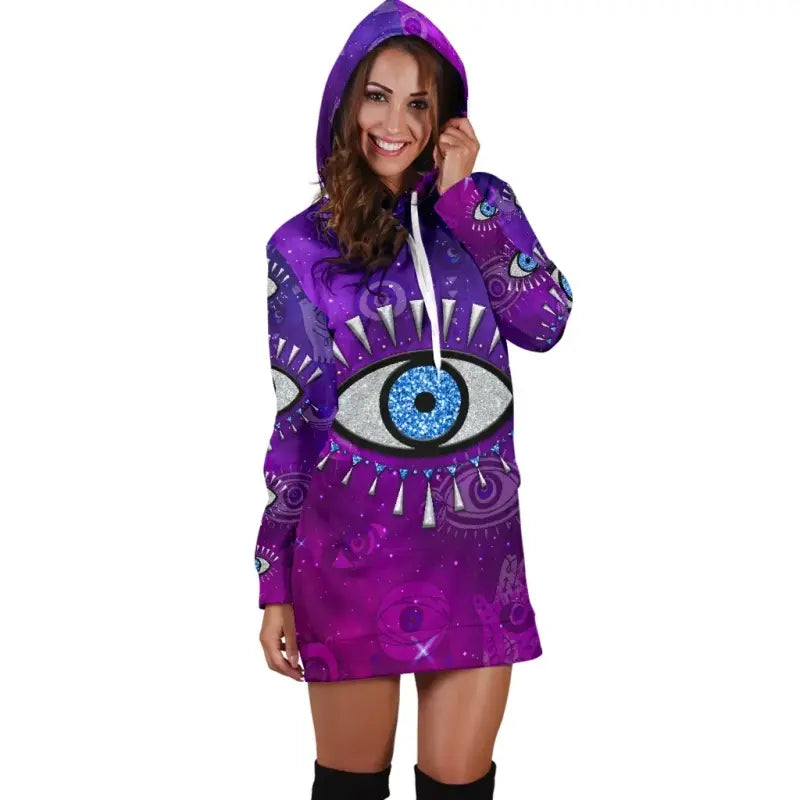 Clothing - Evil Eye Women's Hoodie Dress Universe Style LT8 - Wonder Print Shop