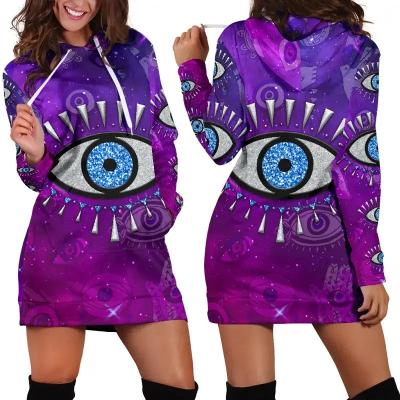 Clothing - Evil Eye Women's Hoodie Dress Universe Style LT8 - Wonder Print Shop