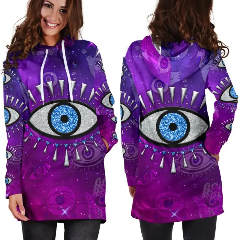 Clothing - Evil Eye Women's Hoodie Dress Universe Style LT8 - Wonder Print Shop