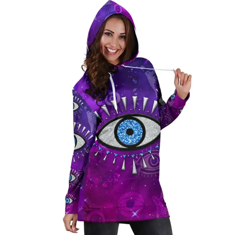 Clothing - Evil Eye Women's Hoodie Dress Universe Style LT8 - Wonder Print Shop