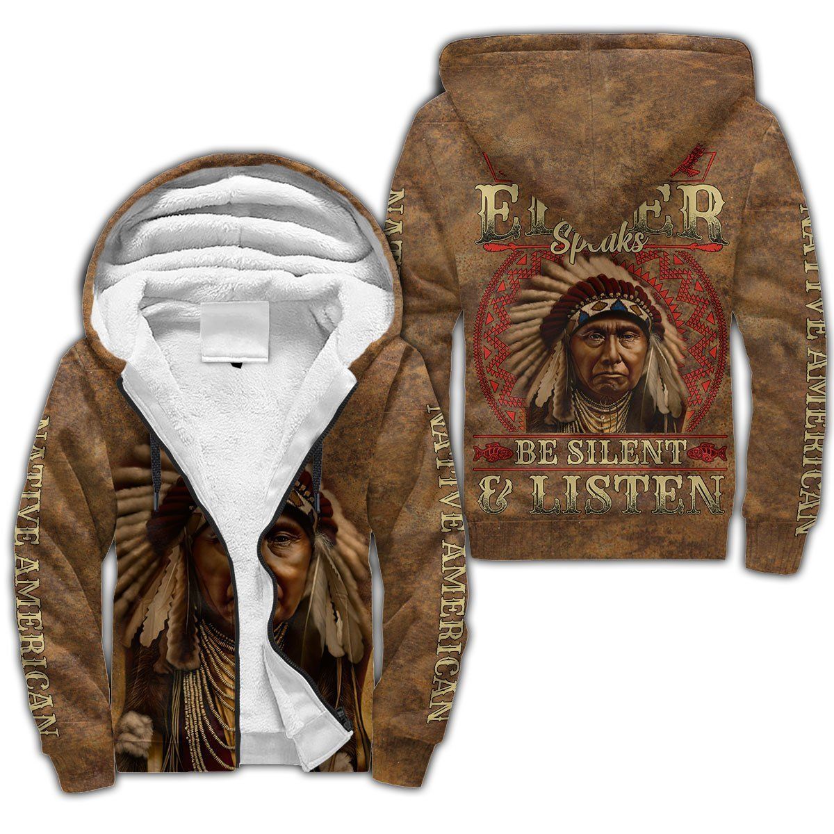 Native American Vintage Native Chief Speaker 3D Printed Fleece Zip - Up Hoodie - Wonder Print Shop