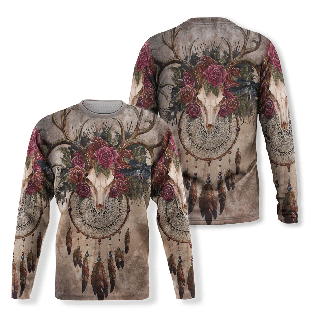 Floral deer skull with dreamcatcher 3D printed sweatshirt - Wonder Print Shop