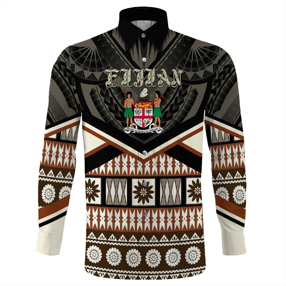 Wonder Print Shop Fiji Long Sleeve Button Shirt - Fiji Masi Coat Of Arms Long Sleeve Button Shirt LT10 - Wonder Print Shop