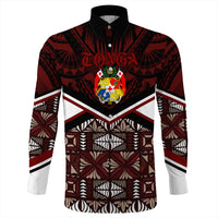 Wonder Print Shop Tonga Long Sleeve Button Shirt - Tonga Ngatu Kupesi Coat Of Arms Long Sleeve Button Shirt LT10 - Wonder Print Shop