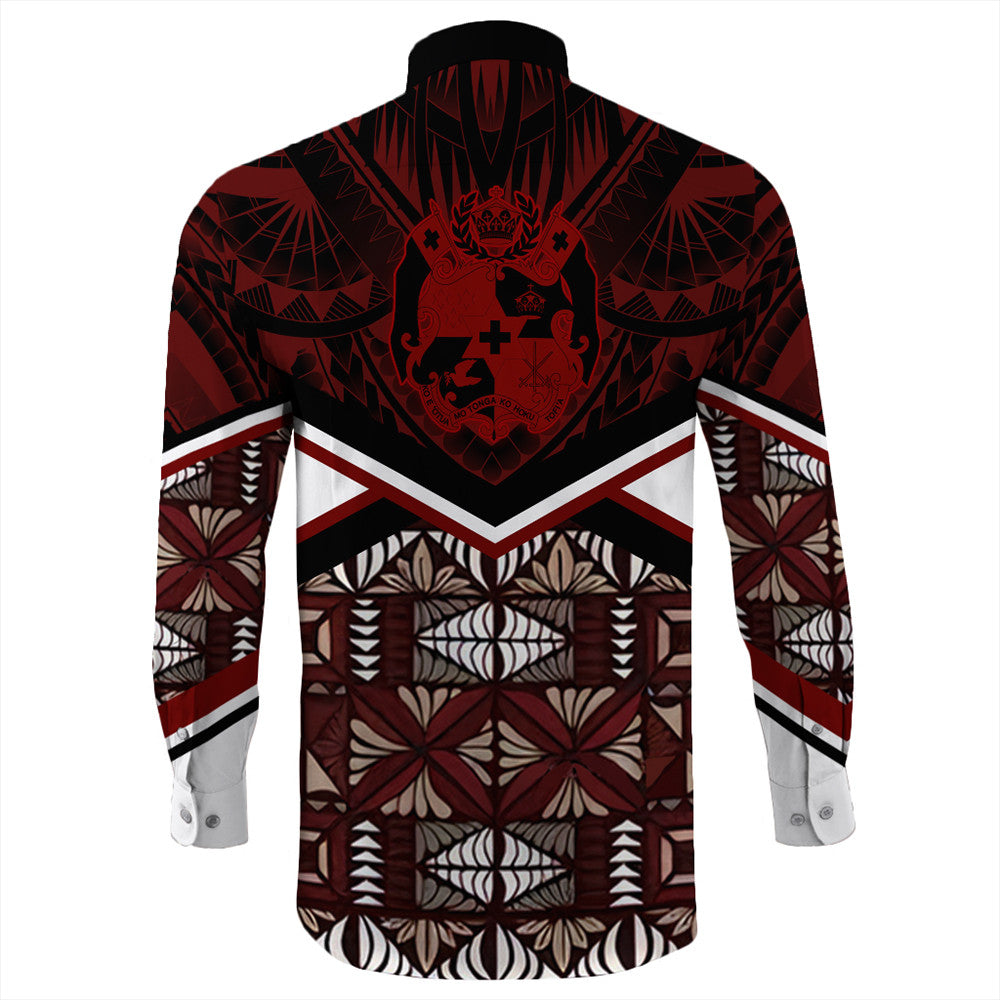 Wonder Print Shop Tonga Long Sleeve Button Shirt - Tonga Ngatu Kupesi Coat Of Arms Long Sleeve Button Shirt LT10 - Wonder Print Shop