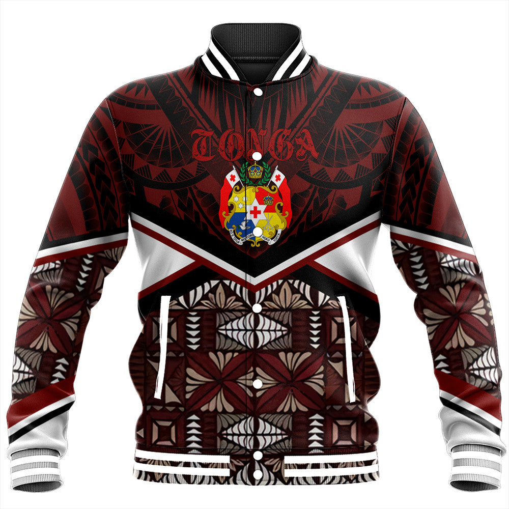Wonder Print Shop Tonga Jacket - Tonga Ngatu Kupesi Coat Of Arms Baseball Jacket LT10 - Wonder Print Shop