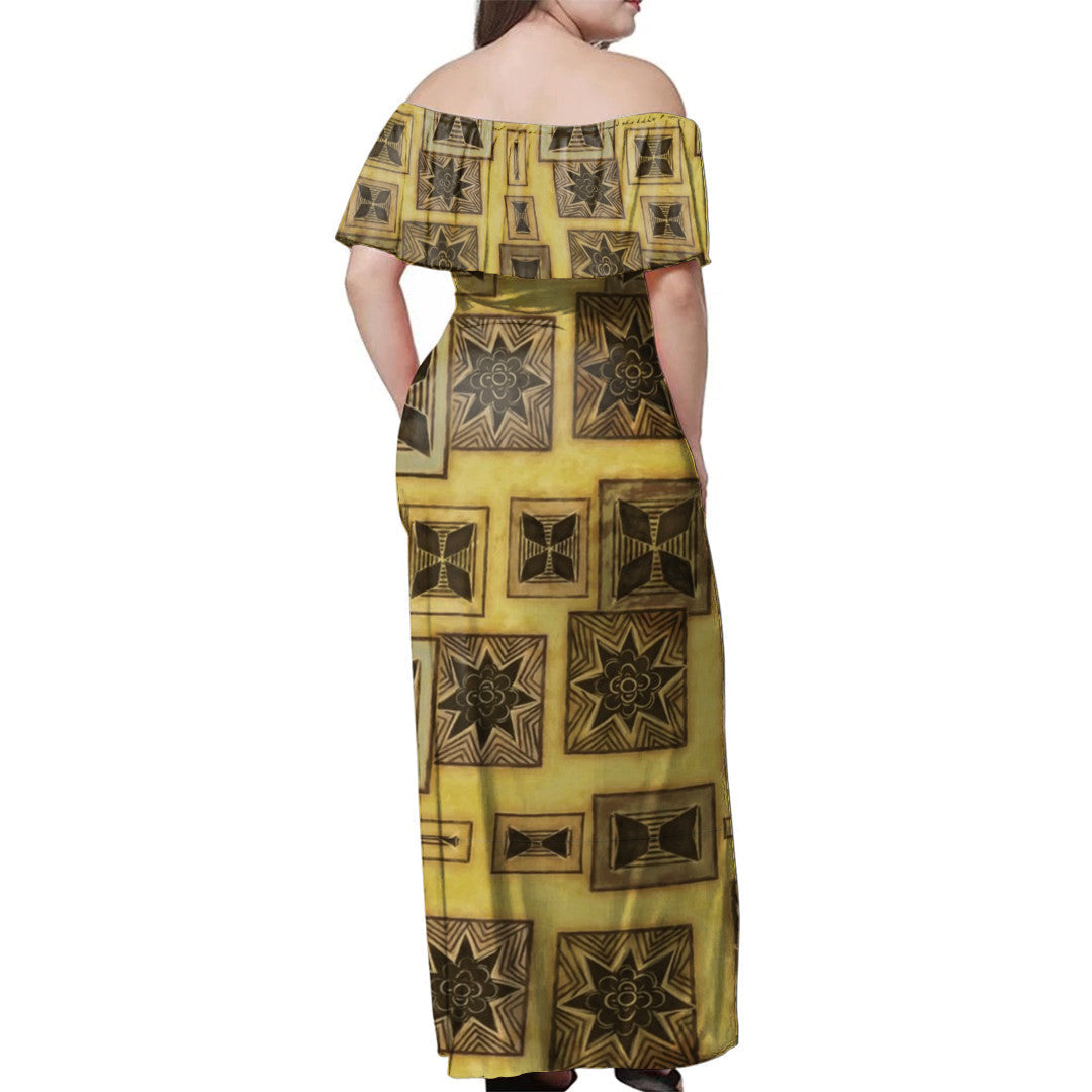polynesian-dress-vintage-samoan-tapa-yellow-off-shoulder-long-dress