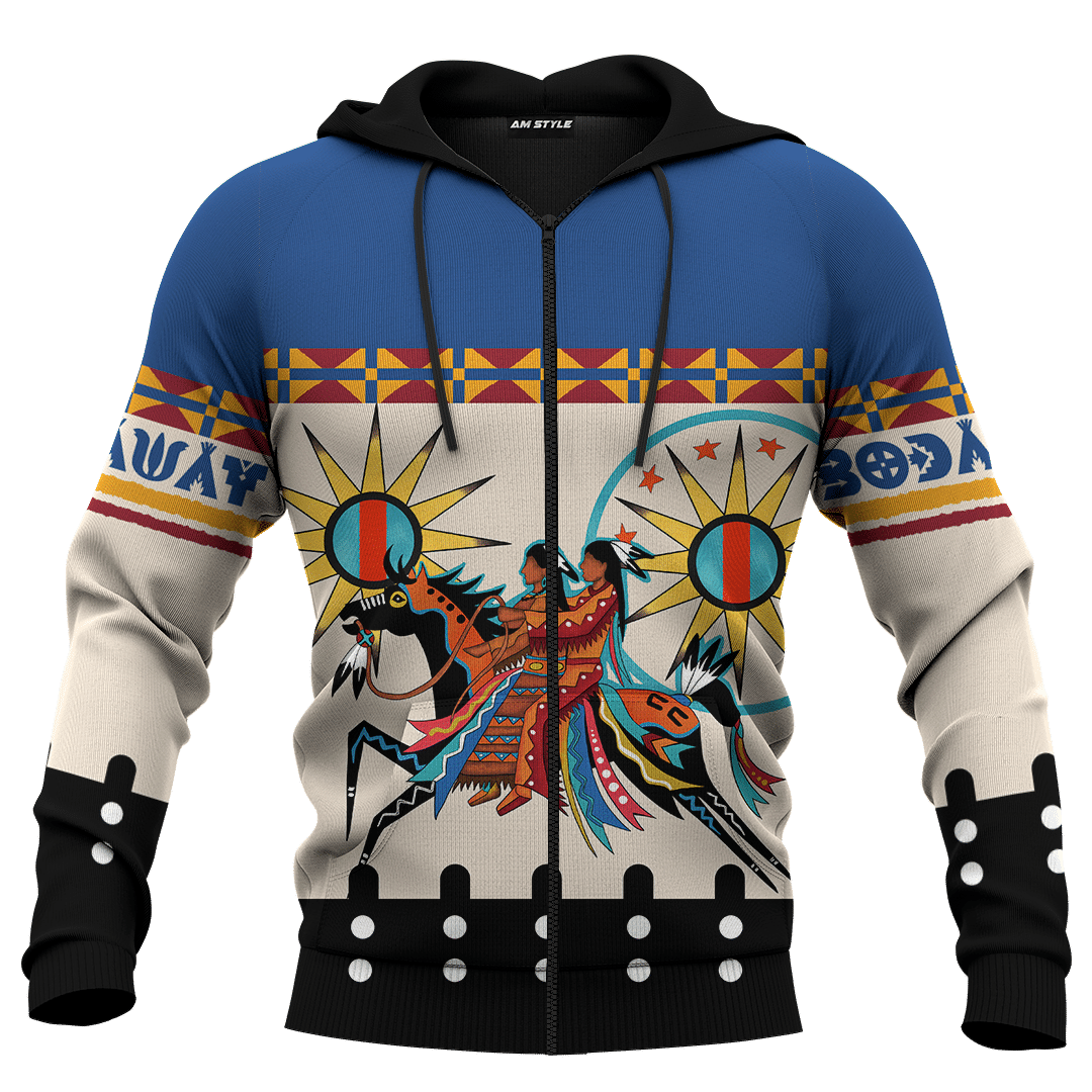 Native American Indian Horse Tipi Patterns Ledger Art For Couple Customized 3D All Over Printed Hoodie - Wonder Print Shop