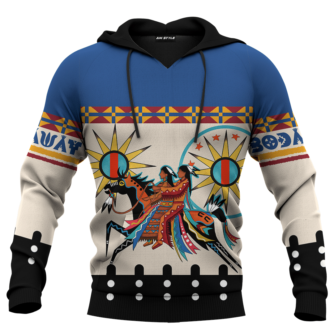 Native American Indian Horse Tipi Patterns Ledger Art For Couple Customized 3D All Over Printed Hoodie - Wonder Print Shop