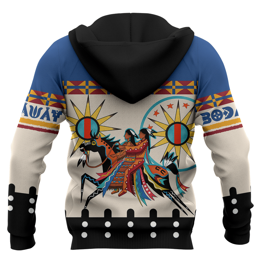 Native American Indian Horse Tipi Patterns Ledger Art For Couple Customized 3D All Over Printed Hoodie - Wonder Print Shop