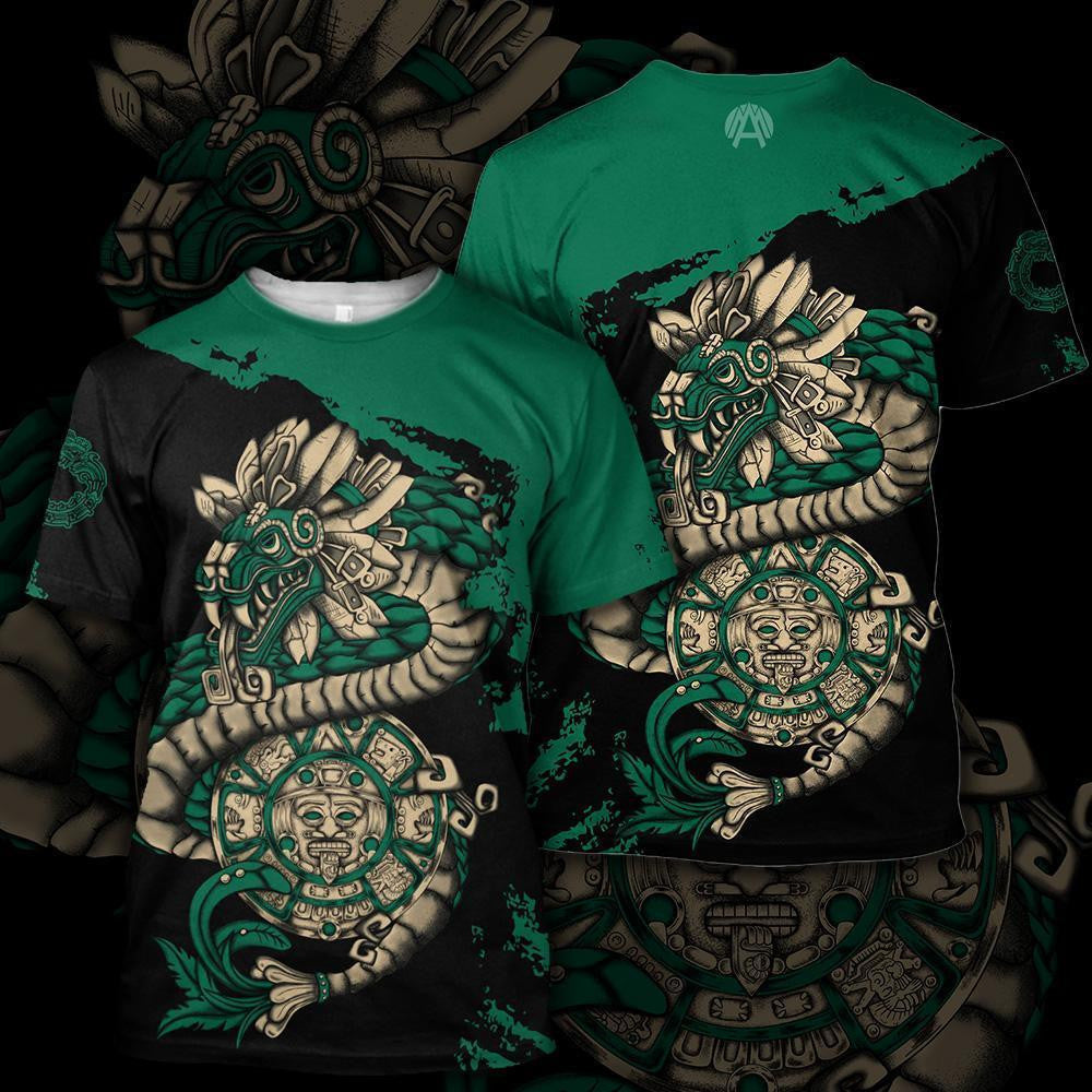 Mexico Aztec T Shirt Quetzalcoatl Sun Stone - Wonder Print Shop