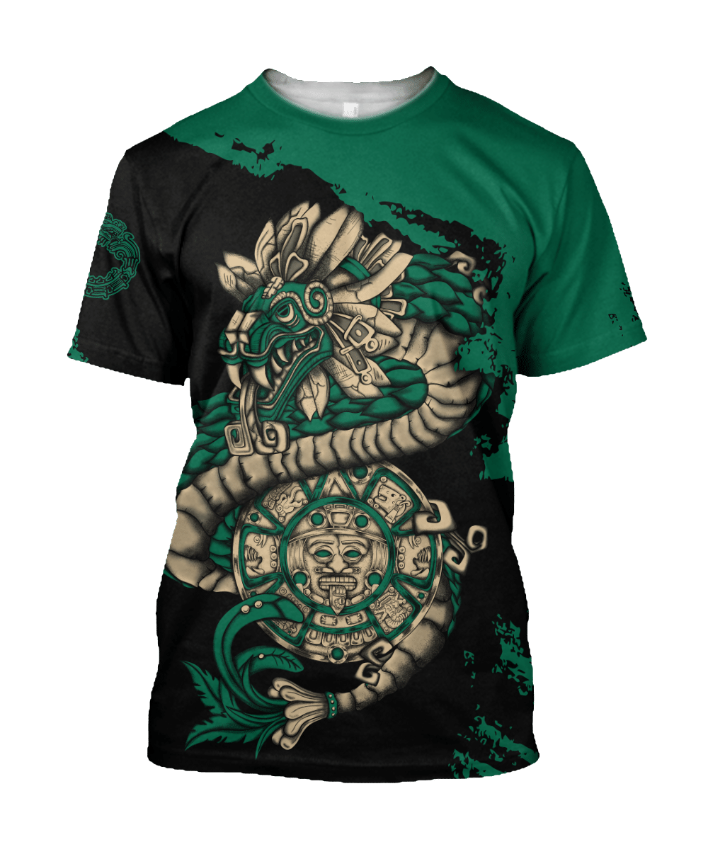 Mexico Aztec T Shirt Quetzalcoatl Sun Stone - Wonder Print Shop