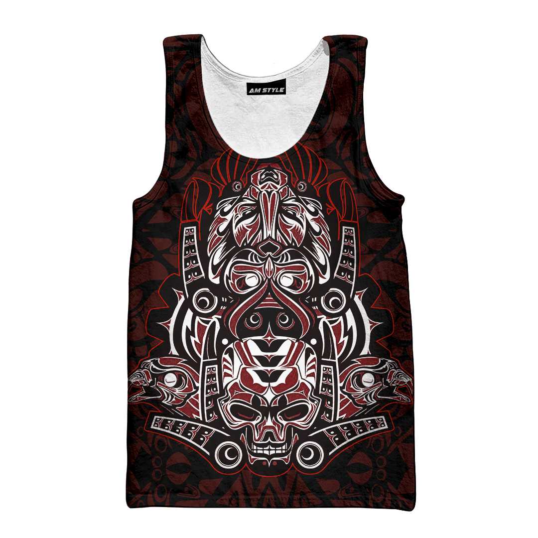 japanese-samurai-skull-eagle-owl-native-american-pacific-northwest-style-customized-all-over-printed-tank-top