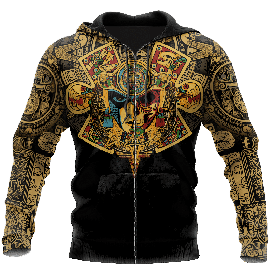 Mexico Aztec Skull Warrior Sun Stone All Over Printed Hoodie Unisex - Wonder Print Shop