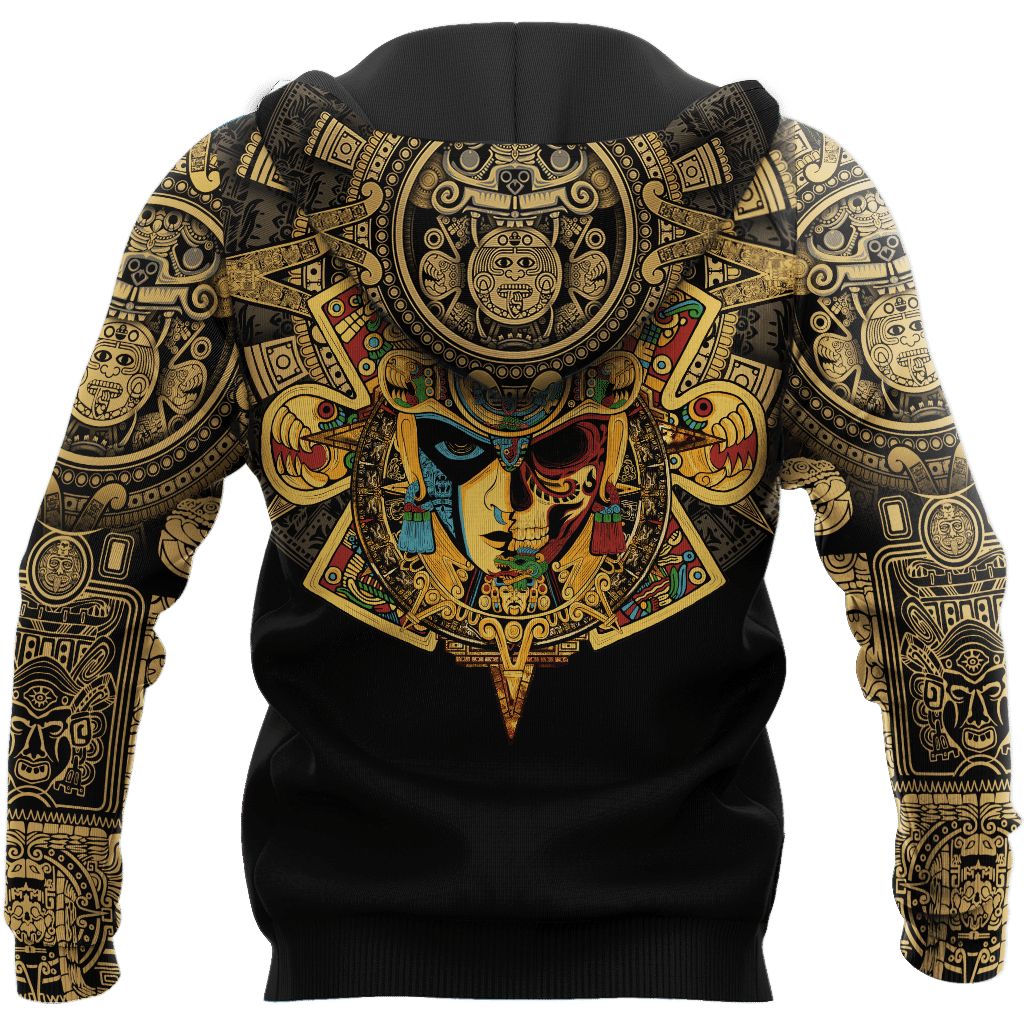 Mexico Aztec Skull Warrior Sun Stone All Over Printed Hoodie Unisex - Wonder Print Shop