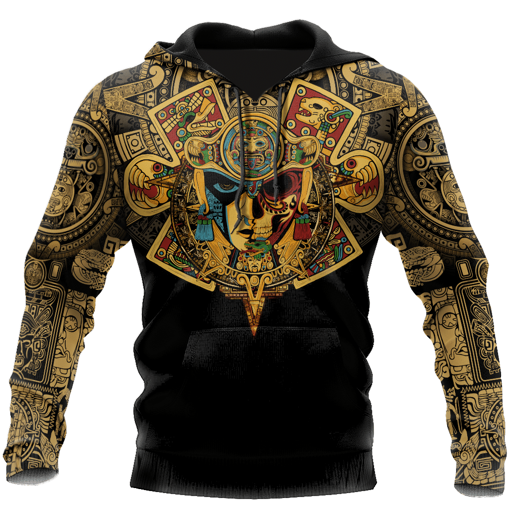 Mexico Aztec Skull Warrior Sun Stone All Over Printed Hoodie Unisex - Wonder Print Shop