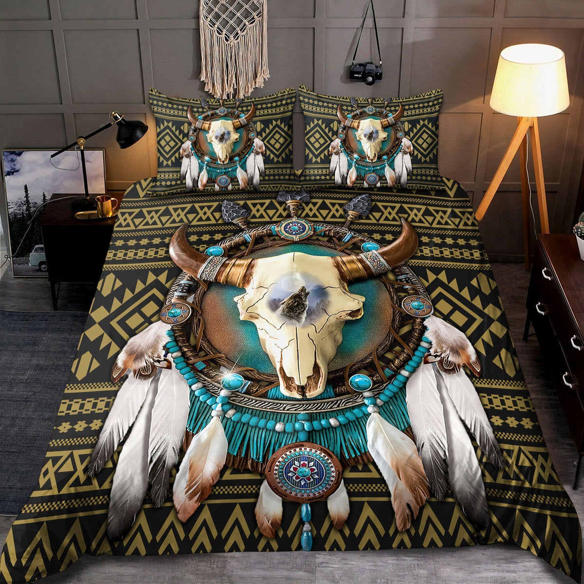 Bull Skull And Dreamcatcher Native American All Over Printed Bedding Set - Wonder Print Shop
