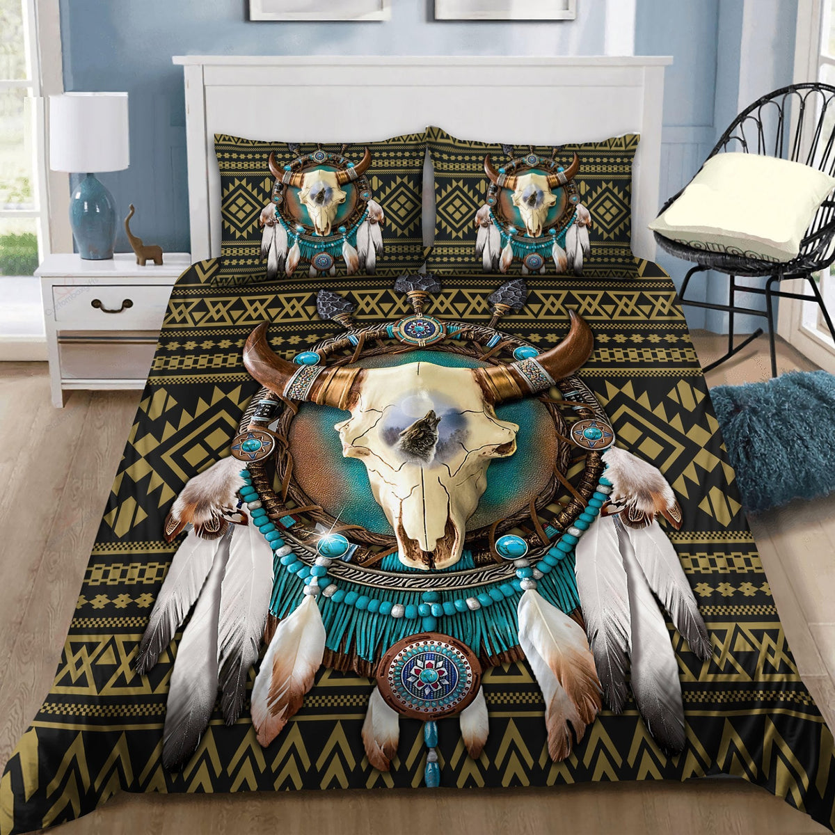 Bull Skull And Dreamcatcher Native American All Over Printed Bedding Set - Wonder Print Shop