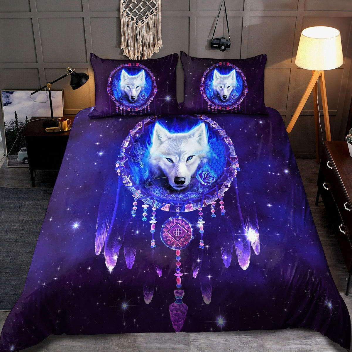 Native American White Wolf Dream Catcher Native America All Over Printed Bedding Set - Wonder Print Shop