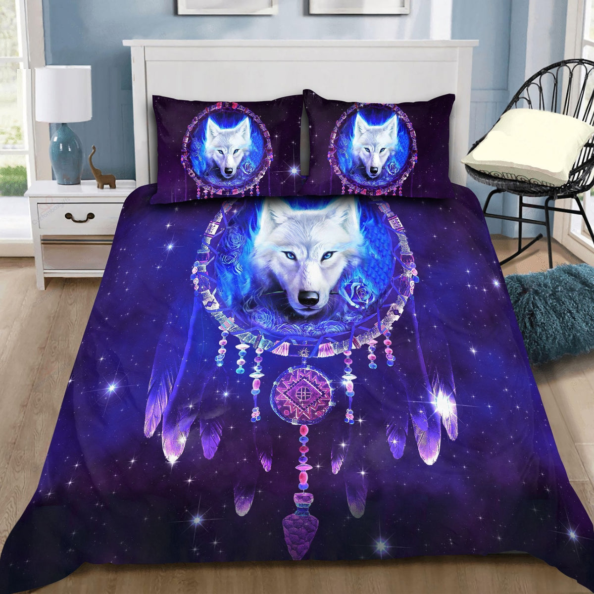 Native American White Wolf Dream Catcher Native America All Over Printed Bedding Set - Wonder Print Shop