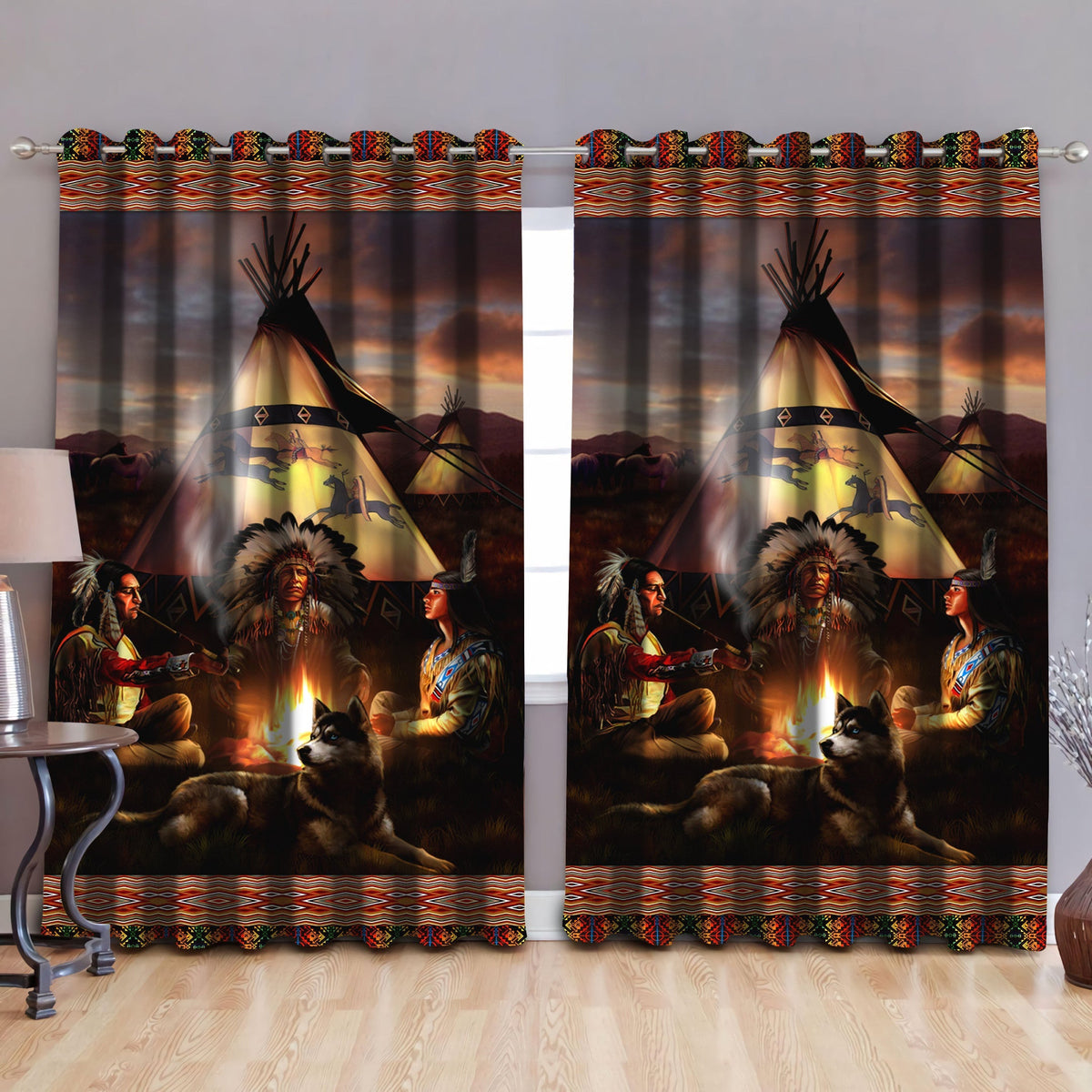 Native American Pow Wow Blackout Thermal Grommet Window Curtains - Wonder Print Shop