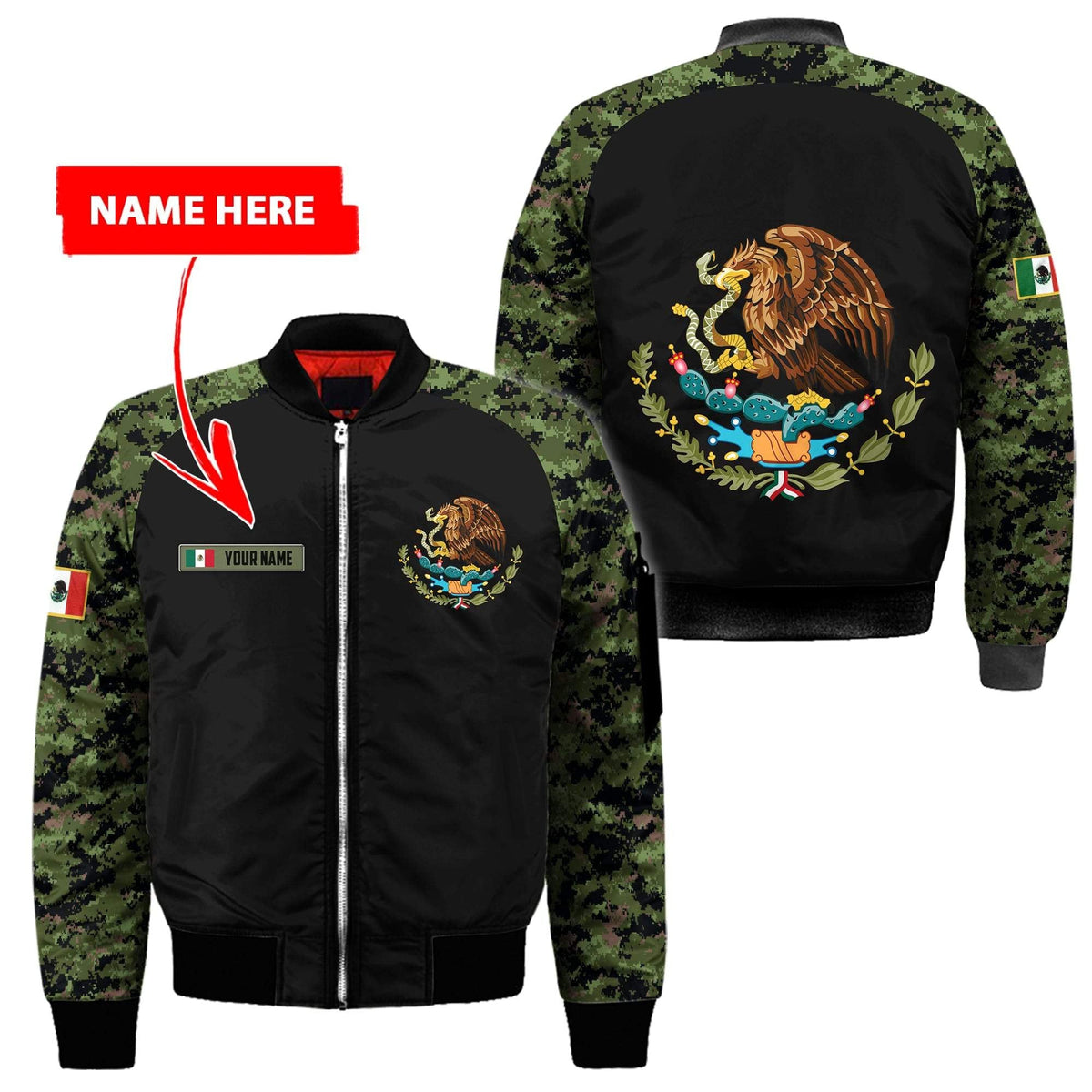 Custom Name Mexico Coat Of Arms 3D All Over Printed Bomber Jacket - Wonder Print Shop