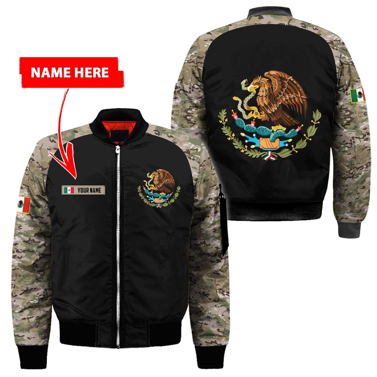 Mexico Coat Of Arms No02 Personalized Name 3D Unisex Bomber Jacket - Wonder Print Shop