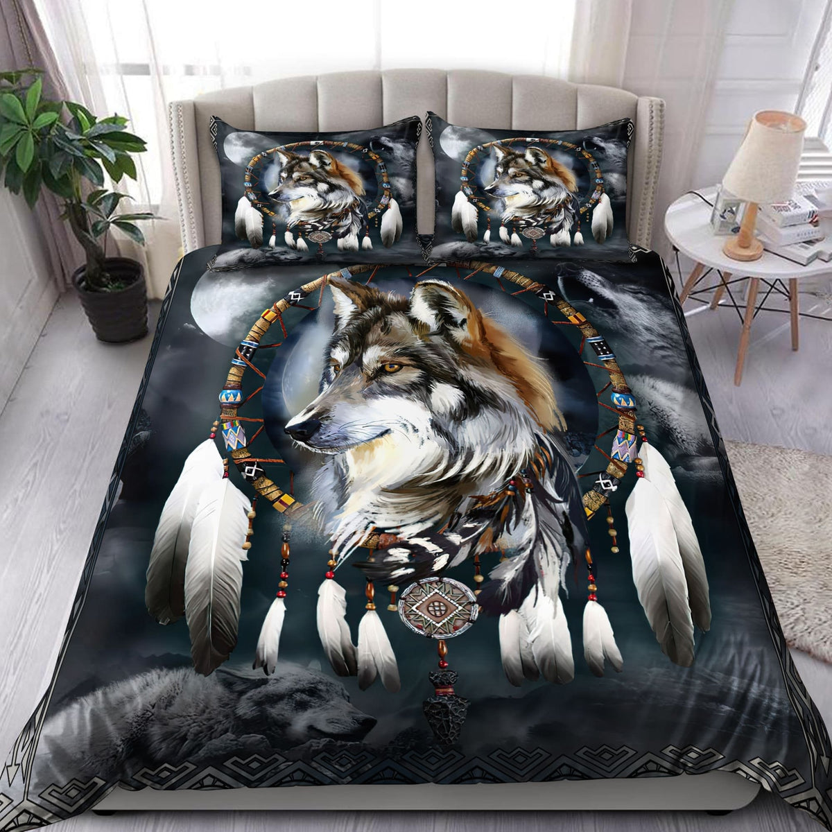Wolf Mix Dream Catcher Native American All Over Printed Bedding Set - Wonder Print Shop