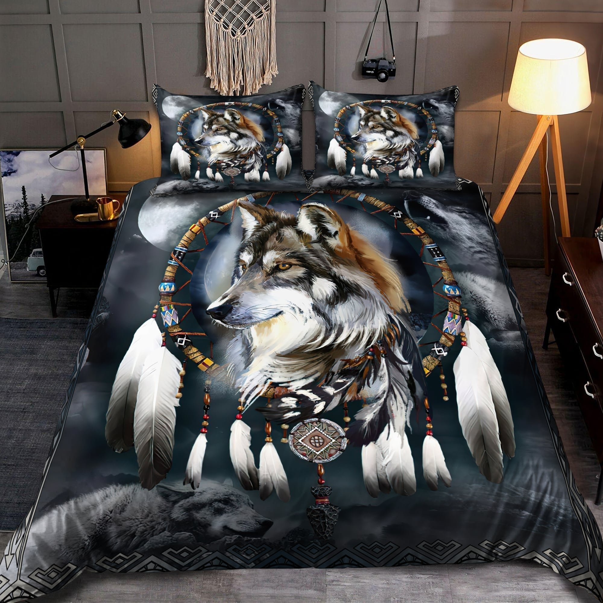 Wolf Mix Dream Catcher Native American All Over Printed Bedding Set - Wonder Print Shop