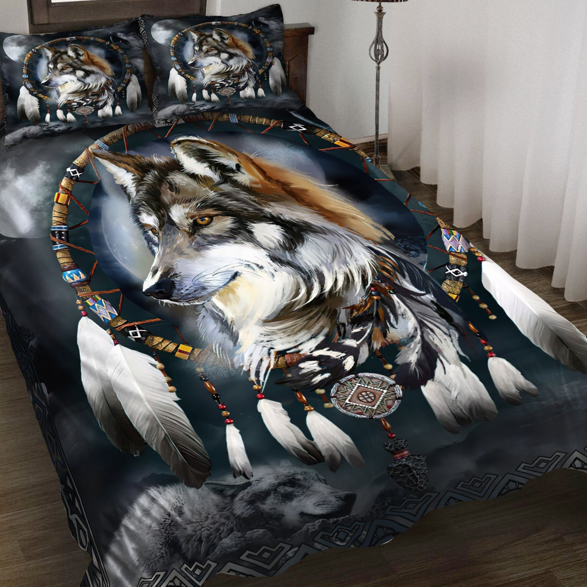 Wolf Mix Dream Catcher Native American All Over Printed Bedding Set - Wonder Print Shop