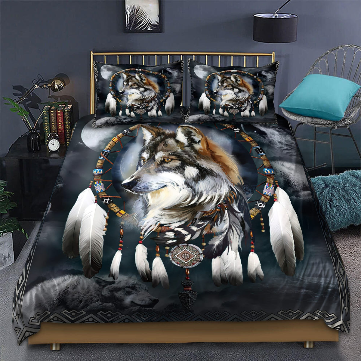 Wolf Mix Dream Catcher Native American All Over Printed Bedding Set - Wonder Print Shop