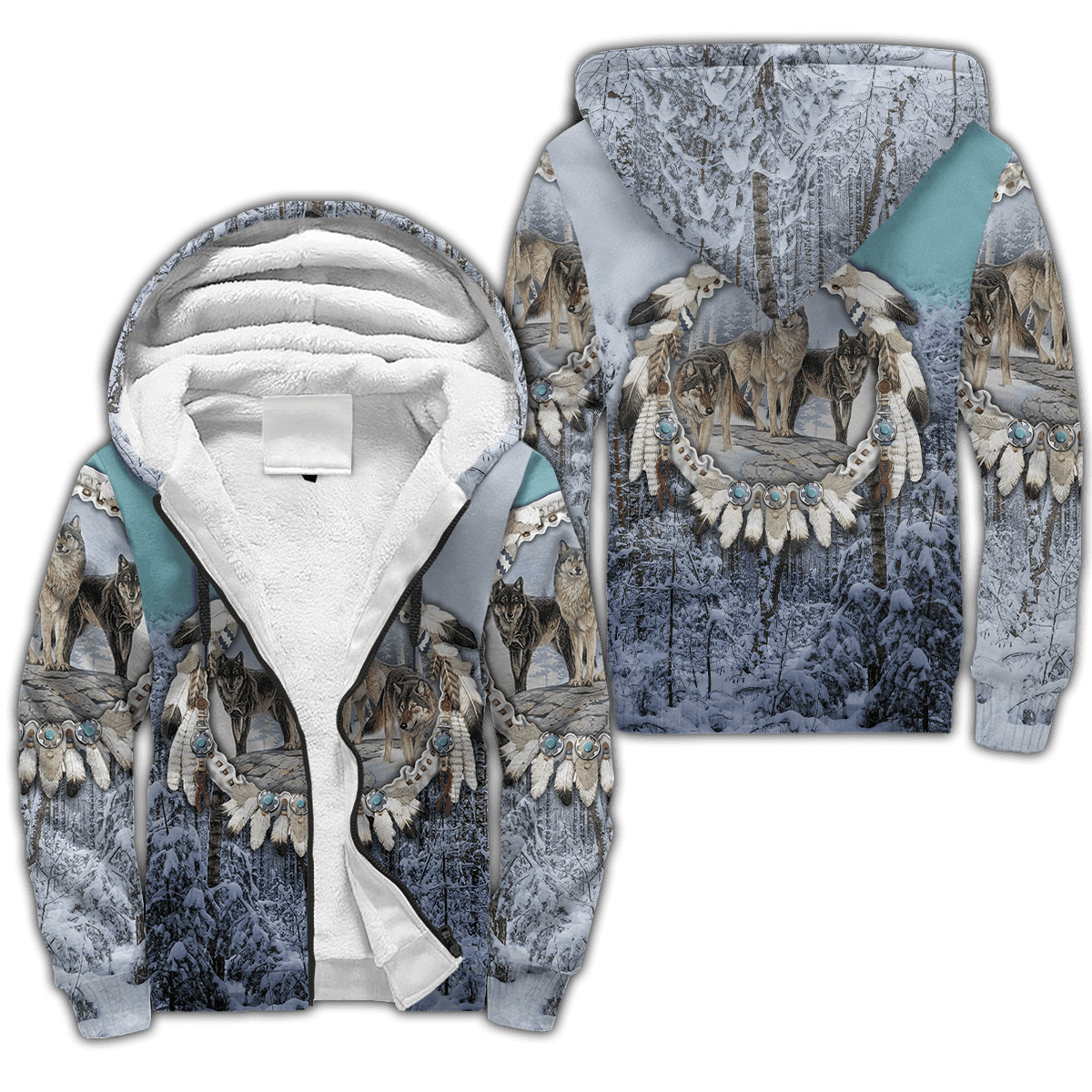 Wolf Native American All Over Printed Unisex Sherpa Hoodie - Wonder Print Shop
