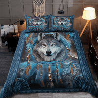 Blue Wolf And Dream Catcher Native American All Over Printed Bedding Set - Wonder Print Shop