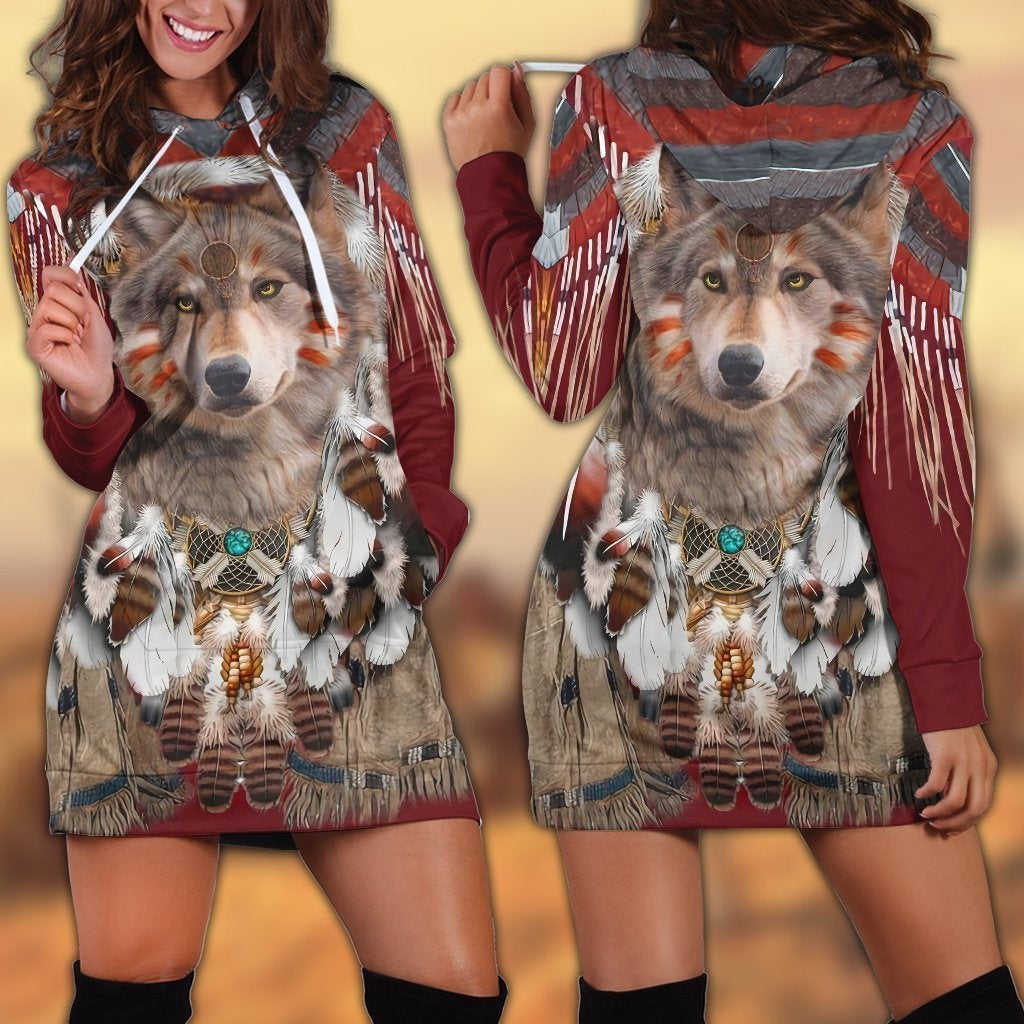 Native American Wolf Special Pattern Native All Over Printed Shirt Dress - Wonder Print Shop